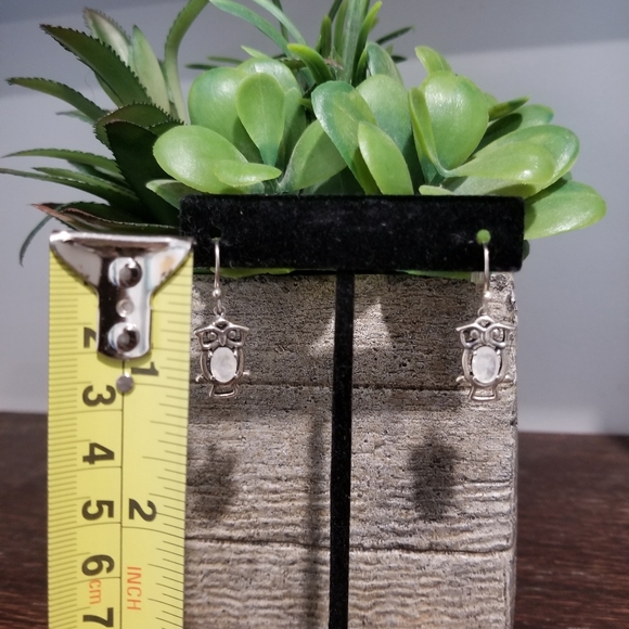 💎STERLING SILVER OWL EARRINGS WITH MOONSTONE - Picture 2 of 7